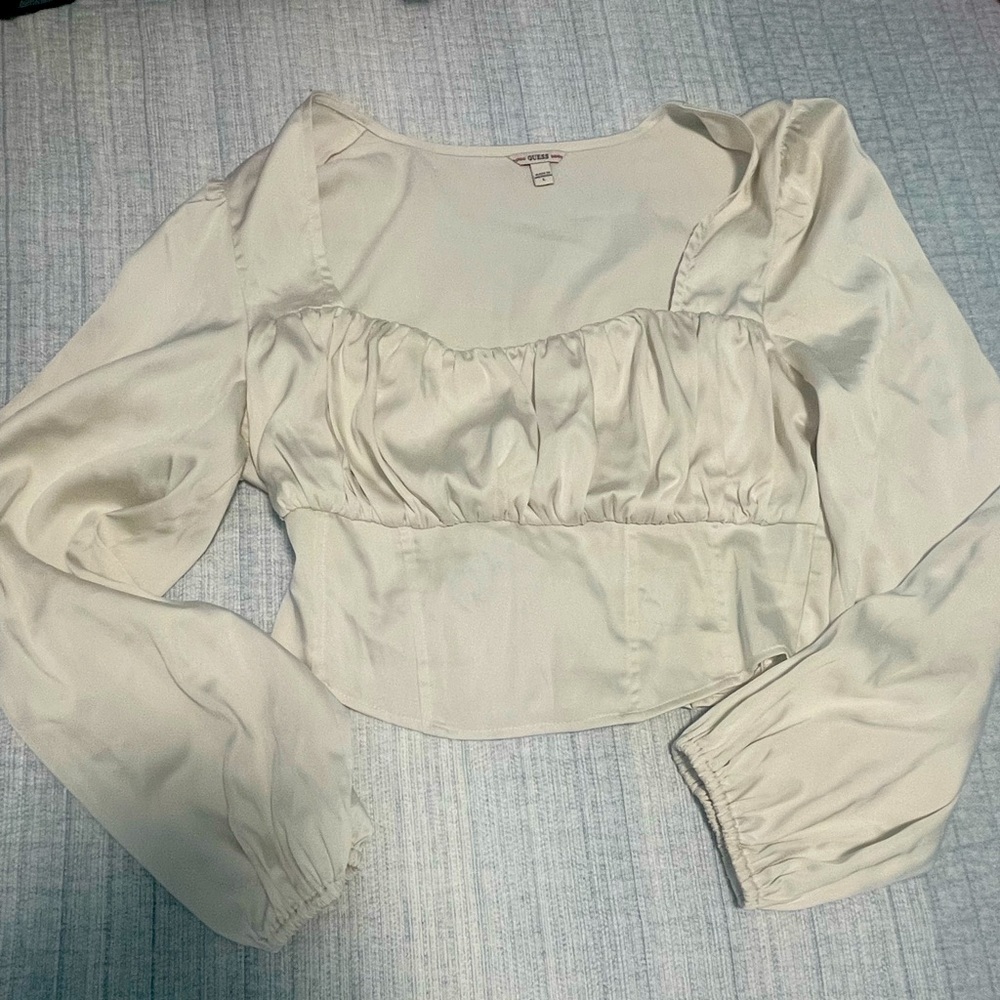 Guess Long sleeve crop top, beige size Large